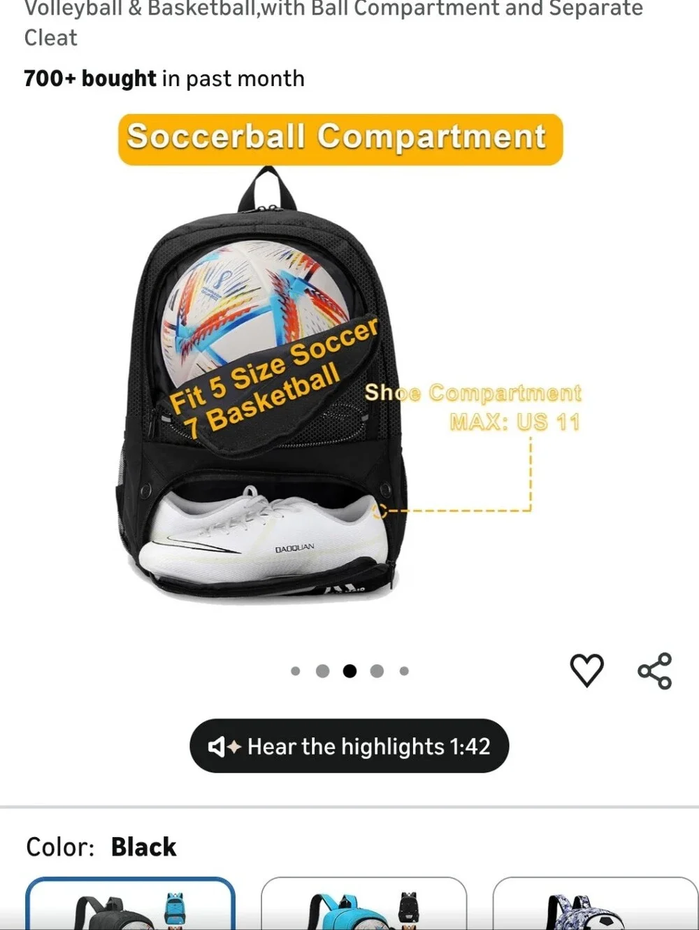 Black Soccer Backpack